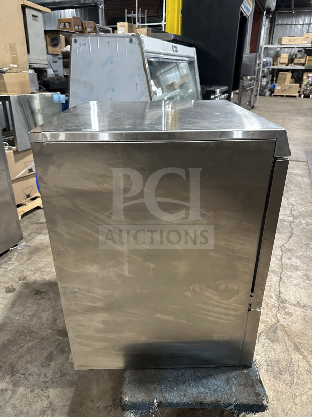 Hobart LXEH undercounter stainless steel dishwasher, electric, Energy Star certified, model LXEH, side view, used condition.