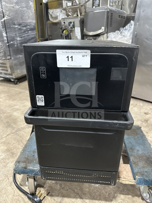 MerryChef Eikon E2S black electric rapid cook oven, countertop model, 208/240V, single phase, good condition with label markings.