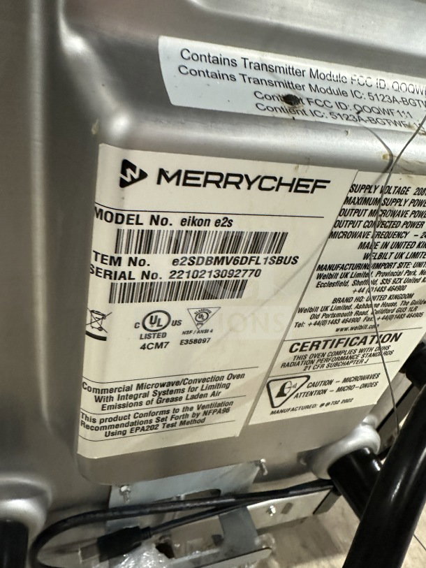 MerryChef Eikon E2S black electric rapid cook oven, model number e2s, 208/240V, 1 phase, SN 2210213092770, in good condition.