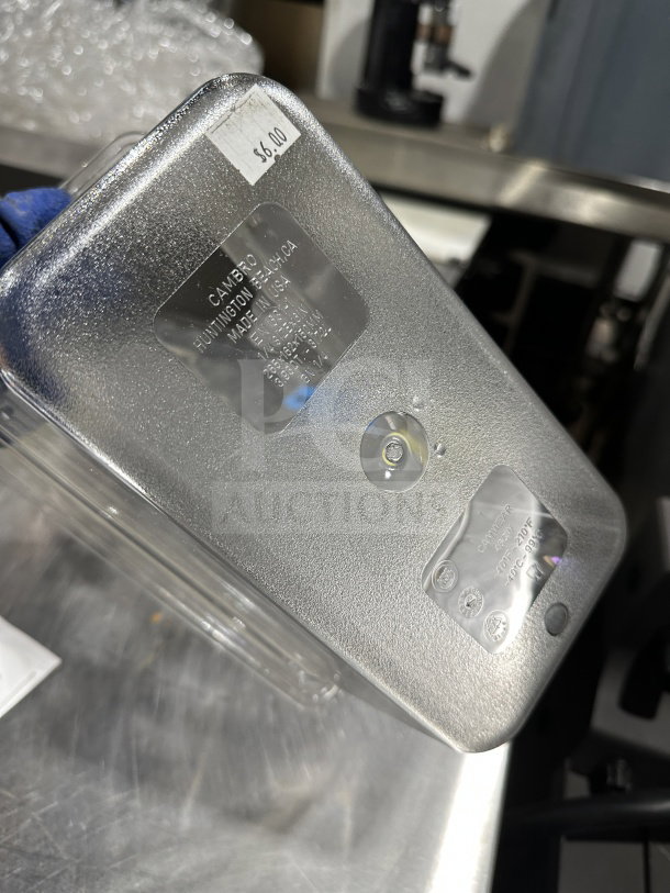 Cambro polycarbonate 1/4x6" food pan, model 6311, clear, high heat, good condition, sticker marked $6.00.