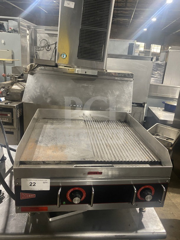 Cecilware commercial countertop stainless steel electric charbroiler grill, used condition, features dual temperature controls.
