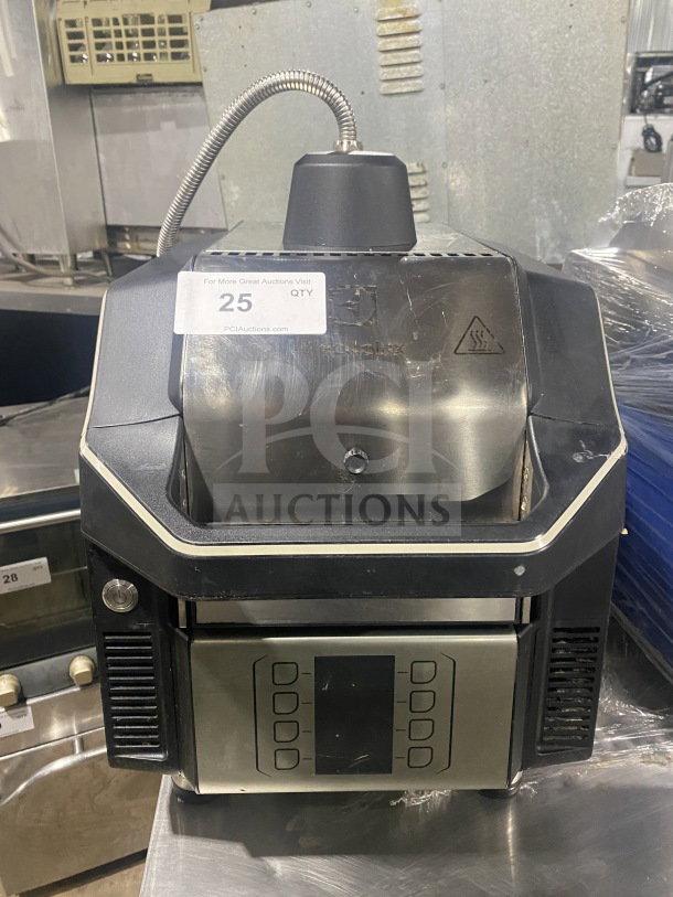 Electrolux 2017 model HSPP2RPRS countertop electric infrared flat press, stainless steel body, digital controls, small legs.