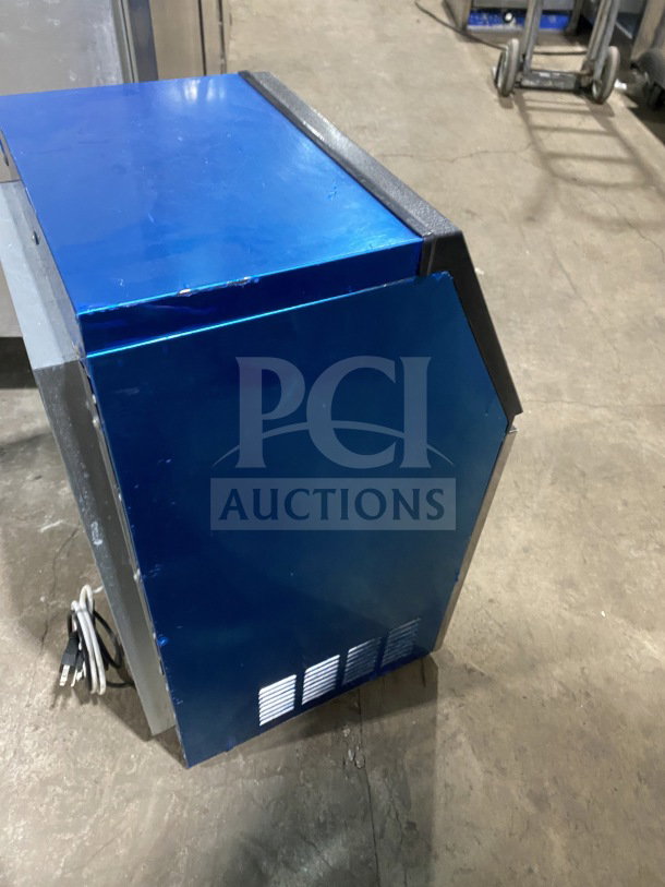 Vevor BY-90PF stainless steel ice machine with digital controls, 110V, in used condition, showing power cord attached.