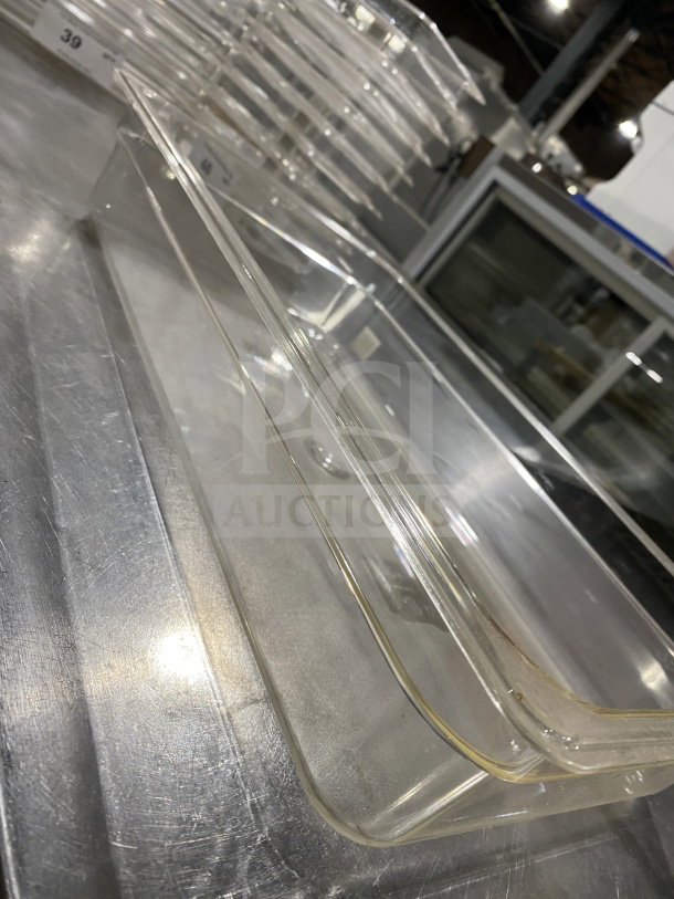 Thunder Group PLPA8001 clear polycarbonate food pan, 4" deep, excellent condition, ideal for commercial use.