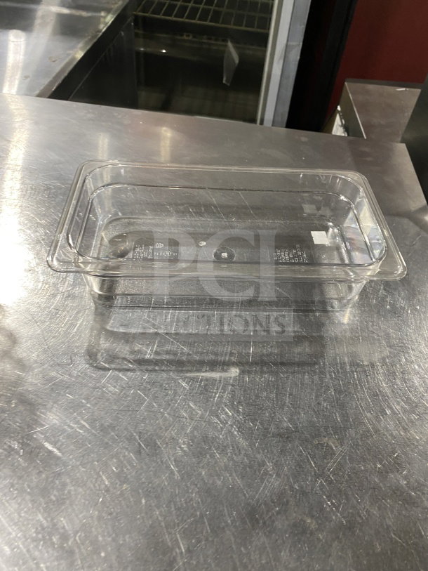 Cambro poly food pan, model 631-1, translucent, full-size, commercial-grade polypropylene, excellent condition.