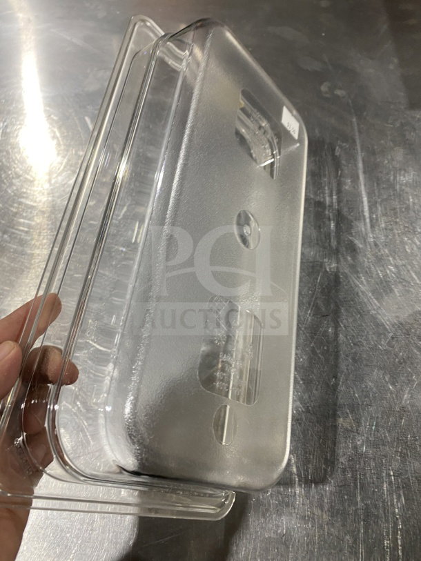 Cambro Commercial Polypropylene Translucent Food Pan, Model 631-1. Clear lid, excellent condition, durable material. Ideal for professional kitchens.