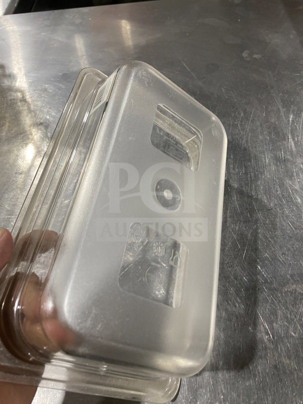 Translucent Thunder Group food pan, model PLPA8142, polypropylene, 1/4 x 2.5", commercial use, good condition.