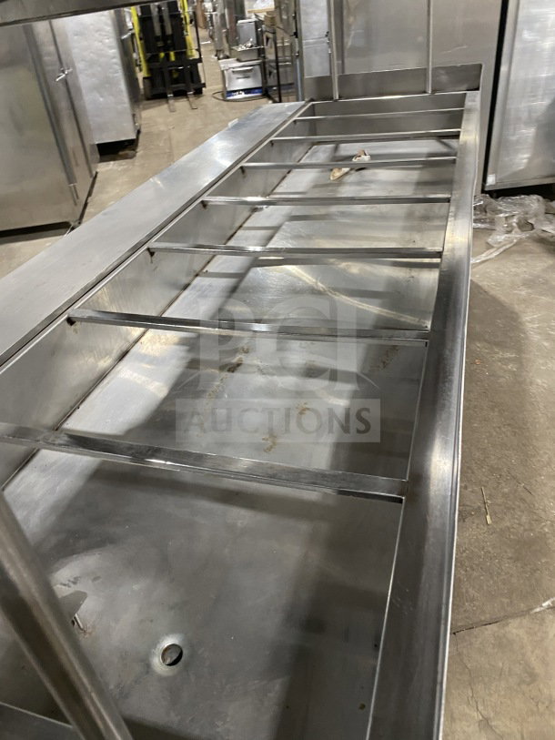 L&J stainless steel 5-well hot food steam table with double overshelf and enclosed sliding 2-door base. Good condition.