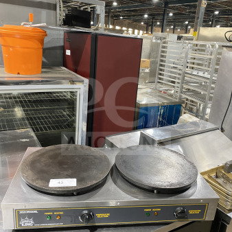 Carnival King CM16DBL dual crepe maker, stainless steel, 16" electric, model CM16DBL, SN: CK-180942R-815, used condition.