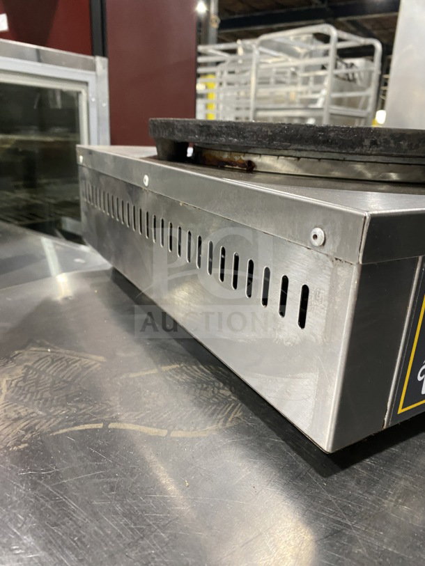 Carinval King CM16DBL stainless steel dual crepe maker, 16" countertop model, visible wear, 208-240V, serial CK-180942R-815.
