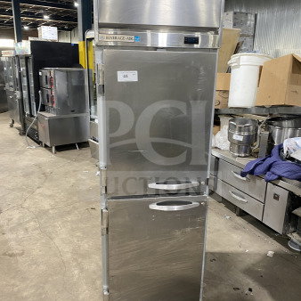 Beverage Air Horizon Series commercial stainless steel half-door refrigerator/freezer, model HF1HC-1HS-RC-18, Energy Star certified.
