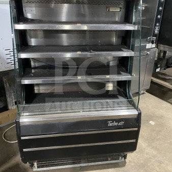 Turbo Air TOM-40M(B) black refrigerated open merchandiser display case, stainless steel interior, model number TMM40146009.