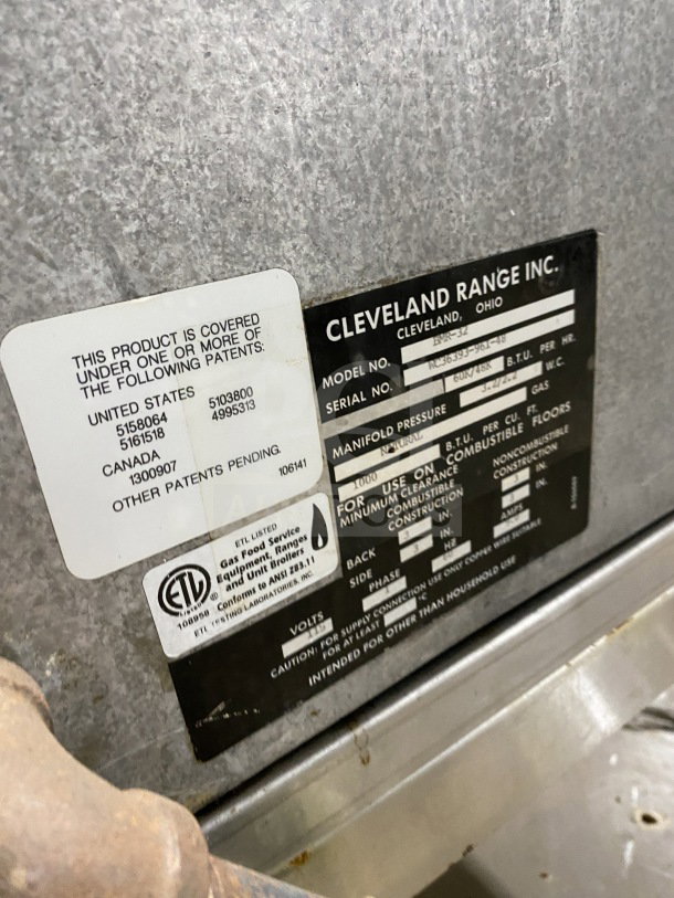 Cleveland Range Electric Rotisserie Convection Oven, Model BMR-32, SN WC36393-961-48, labeled for safety and specs.