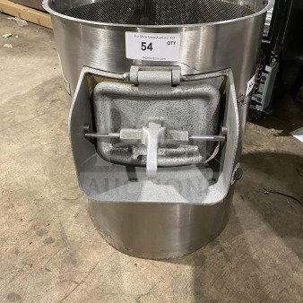 Hobart commercial stainless steel electric potato peeler, used condition, visible auction tag, model info unavailable.