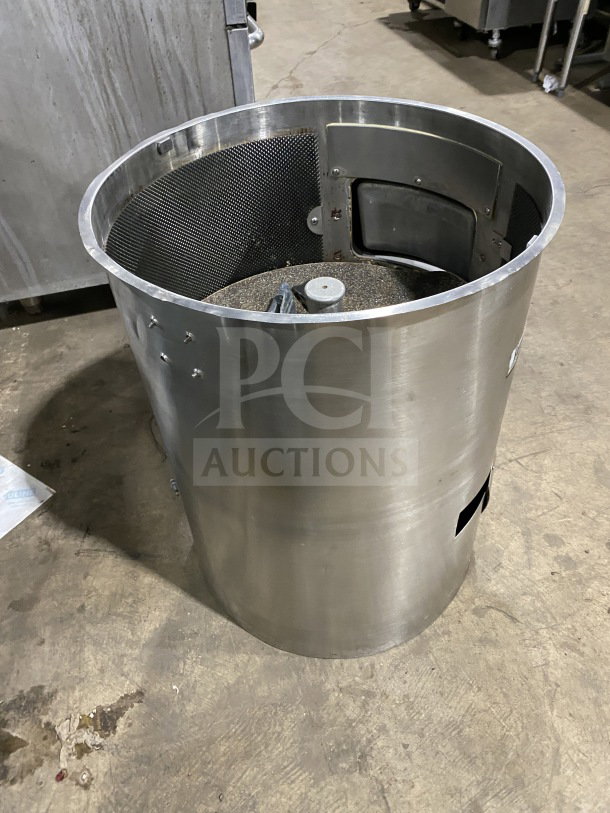 Hobart commercial stainless steel electric potato and root vegetable peeler, cylindrical design, good condition.