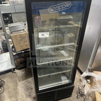 Habco ESM12 Snapple-style merchandiser refrigerator, single glass swing door, poly-coated rack, Energy Star certified.