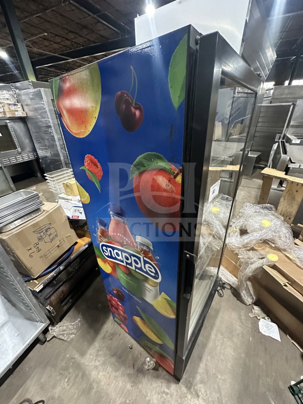 Habco Snapple Style Single Glass Door Merchandiser Refrigerator, Model ESM12, Energy Star, poly-coated rack, visible Snapple branding.