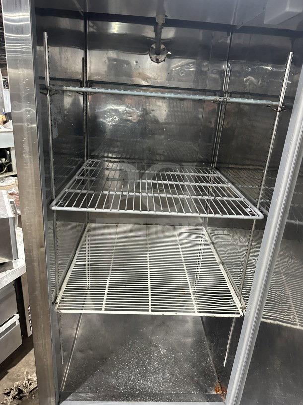 Universal Coolers RICI-30 stainless steel single door cooler, model RICI-30. Features poly-coated wire rack, on casters.