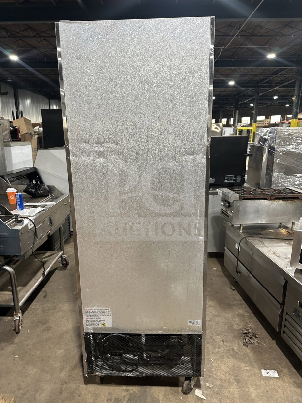 Universal Coolers RICI-30 stainless steel single door reach-in cooler on casters, poly coated wired rack, model 115V.
