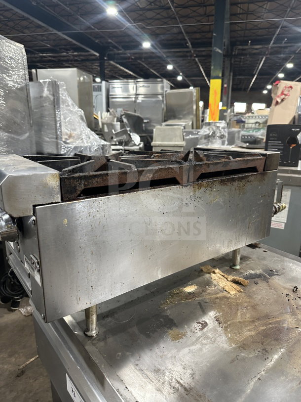 Southbend HDO-12 stainless steel 2-burner natural gas hotplate. Used, on legs, visible serial number 24H11060.