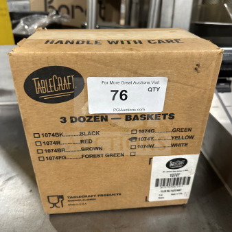 Box of 3 dozen new Table Craft Model 1074Y yellow food baskets. Serial number 30727875011016.