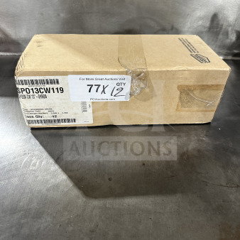 Brown box containing commercial Sherwood Green Plastic Spoon, 13", model SPO13CW119, labeled with "12" quantity.