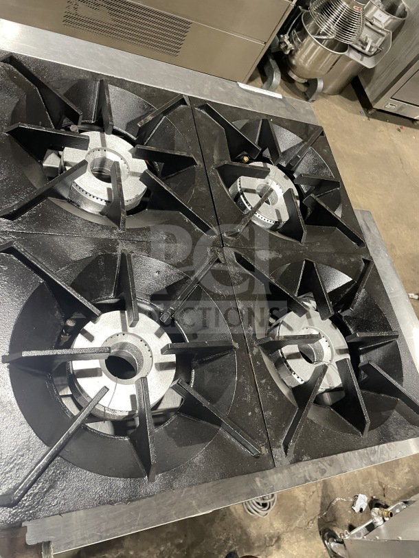 L&J Brands stainless steel, gas-powered 4-burner commercial countertop hot plate; excellent condition.