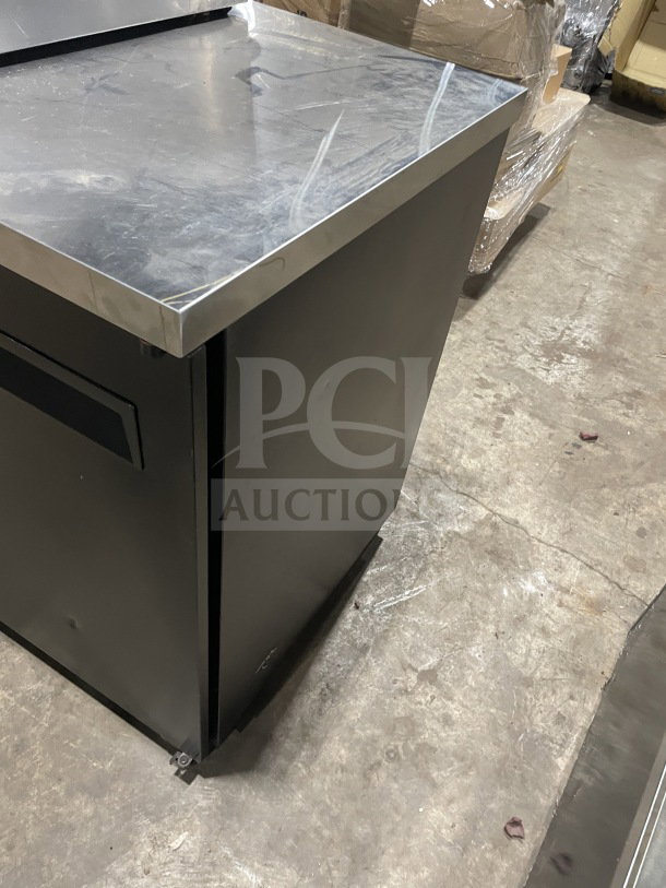 Turbo Air TBB-2SB Bar Back Cooler, black, solid 2-door, stainless steel top, poly coated rack, 110/120V, SN: BB 20503014.