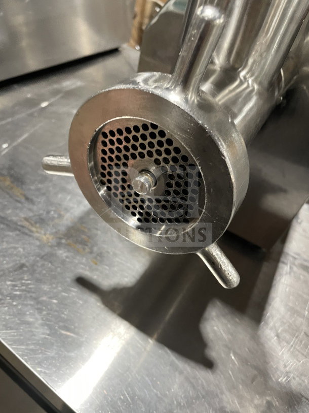Skyfood SMG22F heavy-duty meat grinder, stainless steel, countertop model, electric powered, excellent condition.