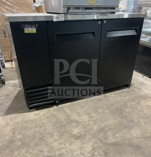 Turbo Air TBB-2SB commercial black 2-door bar back cooler with stainless steel worktop and poly coated rack.