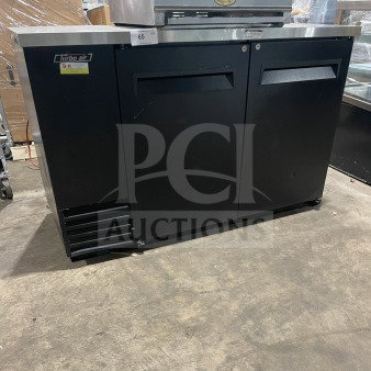 Turbo Air TBB-2SB commercial black 2-door bar back cooler with stainless steel worktop and poly coated rack.