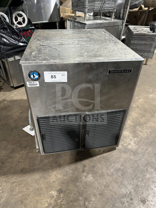 Hoshizaki stainless steel modular ice machine head, electric powered, commercial use, visible markings, good condition.