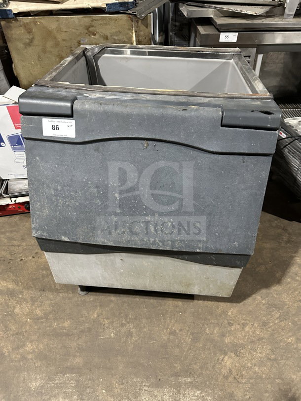 Scotsman B330P commercial ice machine on legs, air-cooled, used condition, 115V 1 phase, visible wear, tag "86 QTY".