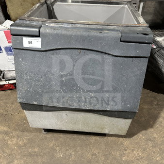 Scotsman B330P commercial ice machine on legs, air-cooled, used condition, 115V 1 phase, visible wear, tag "86 QTY".