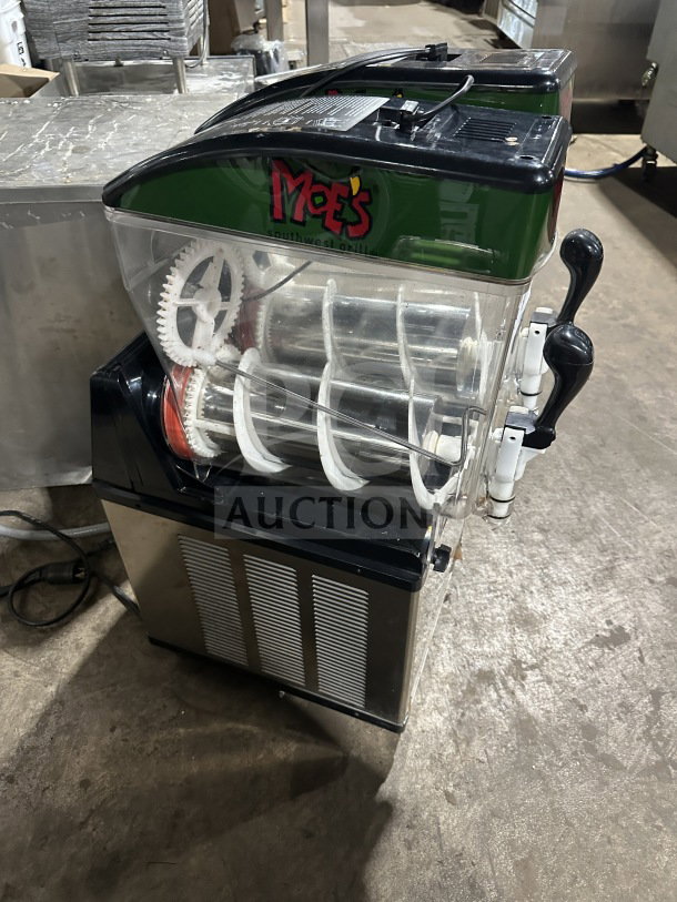 Crathco Moe's Series Commercial Double Beverage Cooler Dispenser, Model ID22B/MG23-2B, SN: 17279, 115V, 1 Phase.