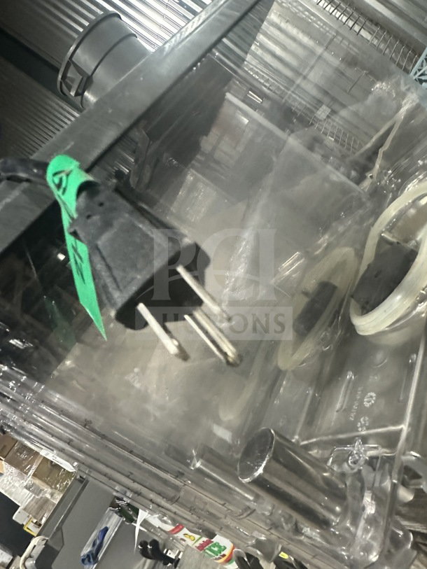 2019 Crathco CS4E/2D/3D16 Beverage Dispenser with clear poly jugs, stainless steel body, and legs. 120V plug visible.