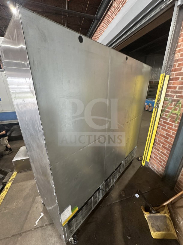 Argus EDRR72 stainless steel 3-door reach-in refrigerator on casters, model EDRR72, SN: 8102140220, 115V, 1Phase.