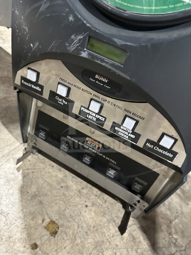 Bunn IMIX5S commercial hot beverage dispenser with digital controls, scuffed exterior, and multiple drink options, 120V, 1 Phase.