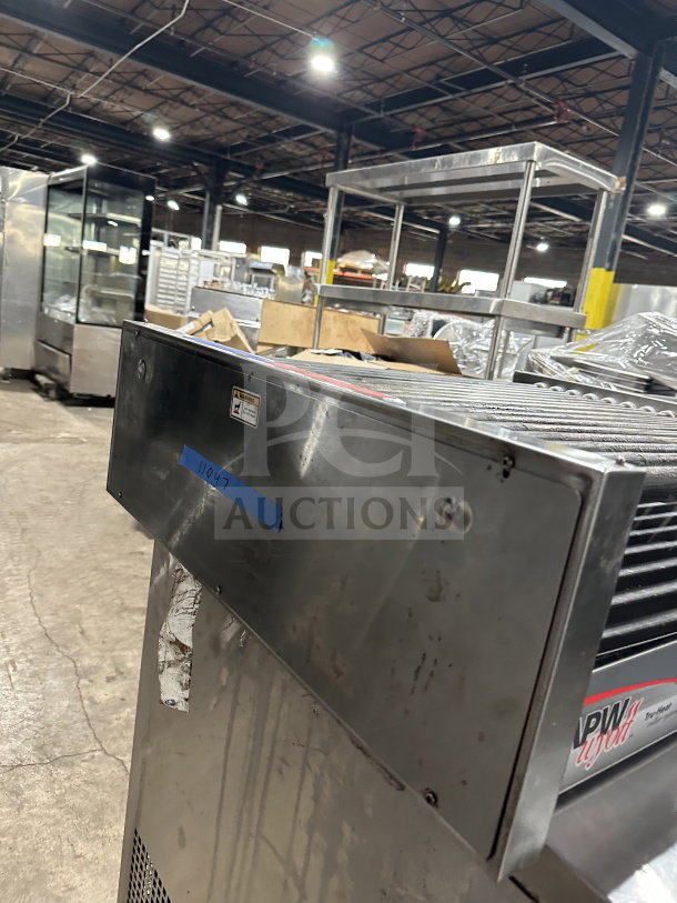 Standex APW Wyott HRS-755T stainless steel hot dog roller grill, 208/240V, 1 phase, in used condition, visible markings.