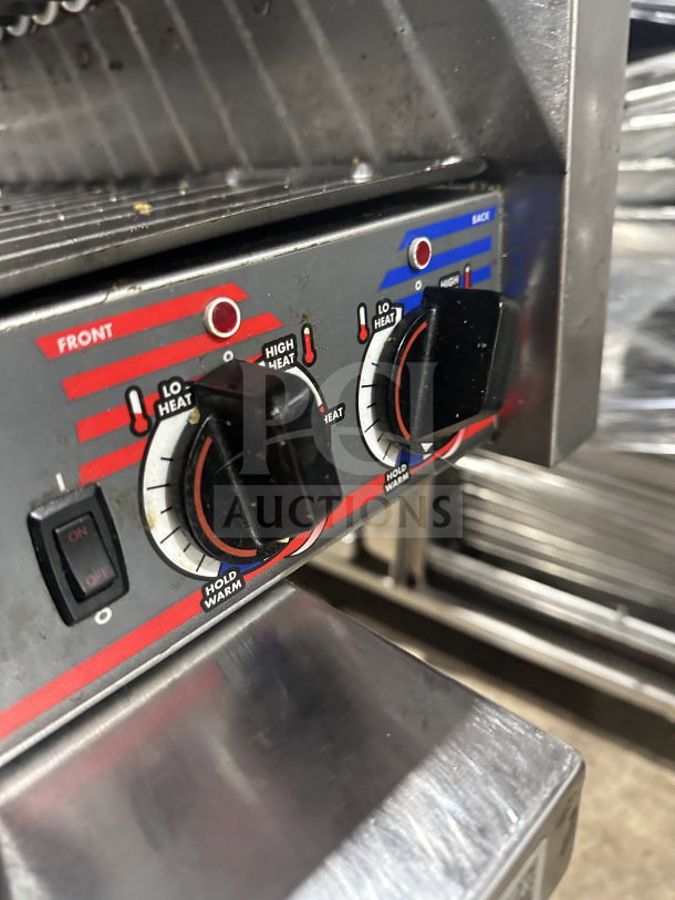 Standex APW Wyott HRS-755T hot dog roller grill, stainless steel, dual heat controls, 208/240V, used condition.