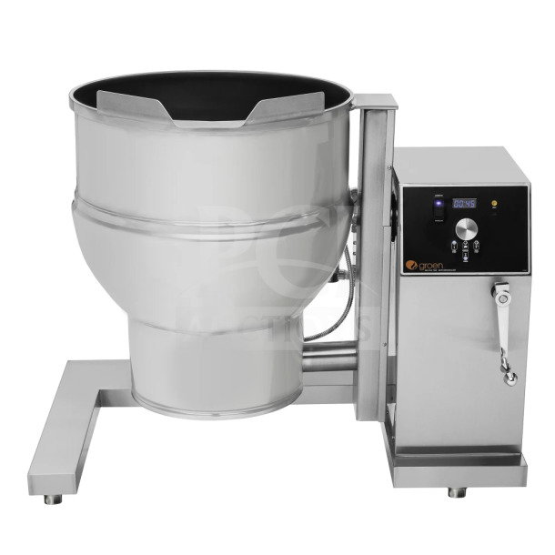 Groen DEE4T60 stainless steel electric tilting floor kettle, 60 lb capacity, butterfly pouring lip, new condition.