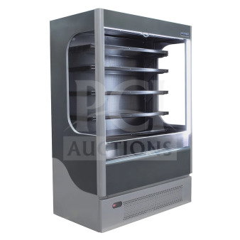 Brand new Ojeda ALPA-120H refrigerated open merchandiser display case with pull-down night curtain, 5 shelves.