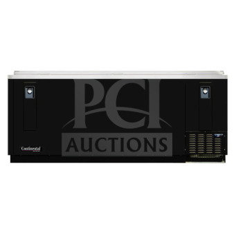 Brand new Continental BC95N stainless steel 95" bottle cooler with slide back lids, commercial-grade, flat top design.