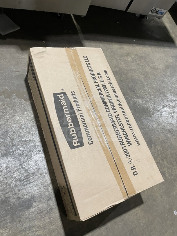 Rubbermaid Commercial Black Heavy Duty 2-Tier Utility Pushcart, Model FG9T6600BLA, new in box, unopened.