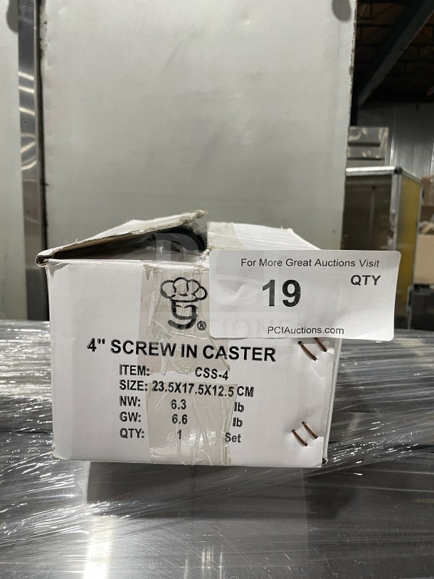 NEW L&J CSS-4 Caster Set in box. 4" screw-in type. Box details: Size 23.5x17.5x12.5 cm, NW 6.3 lb, GW 6.6 lb.