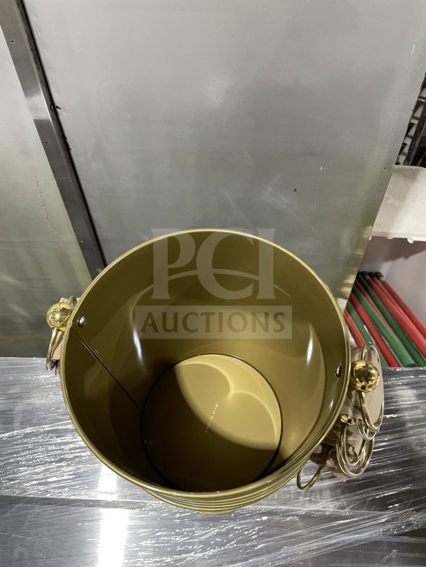 NEW Miller High Life metal bar ice bucket, gold-tone finish, brand logo, pristine condition, commercial use.