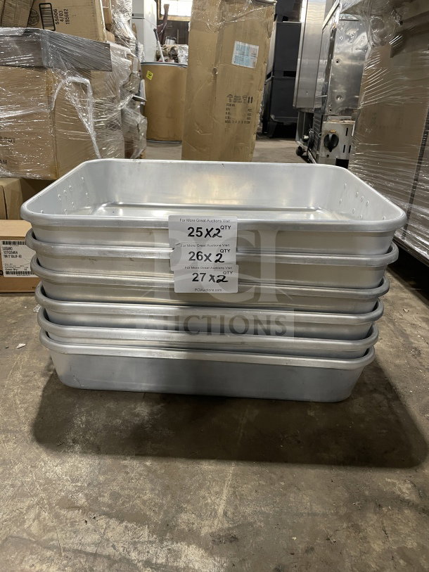 Brand new Winco ALRP1824 heavy-duty double roaster, including straps and handles. Quantity labels displayed.