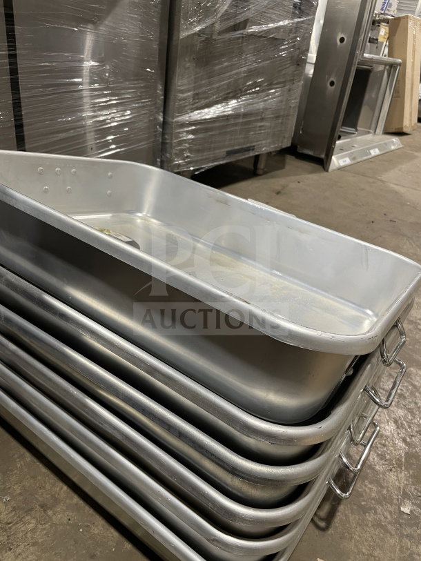 Brand new Winco ALRP1824 double roaster, commercial heavy-duty with straps and handles, stainless steel finish.