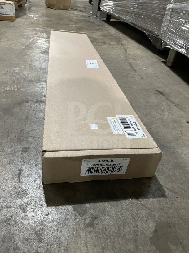 Nemco 48" stainless steel infrared strip warmer, model 6150-48, new in box. Includes built-in toggle control, 120V, 1 phase.