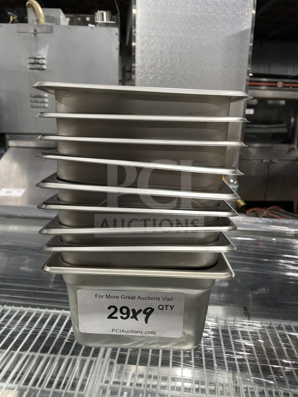 Thunder Group STPA3192 stainless steel steam table pan, 1/9 size, 2.5" deep, anti-jamming corners, new condition, 29x9 qty tag.